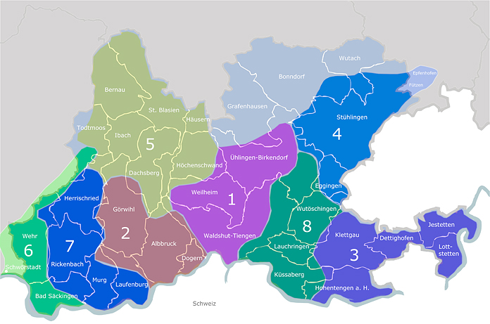 Karte der Bezirke des BV Hochrhein